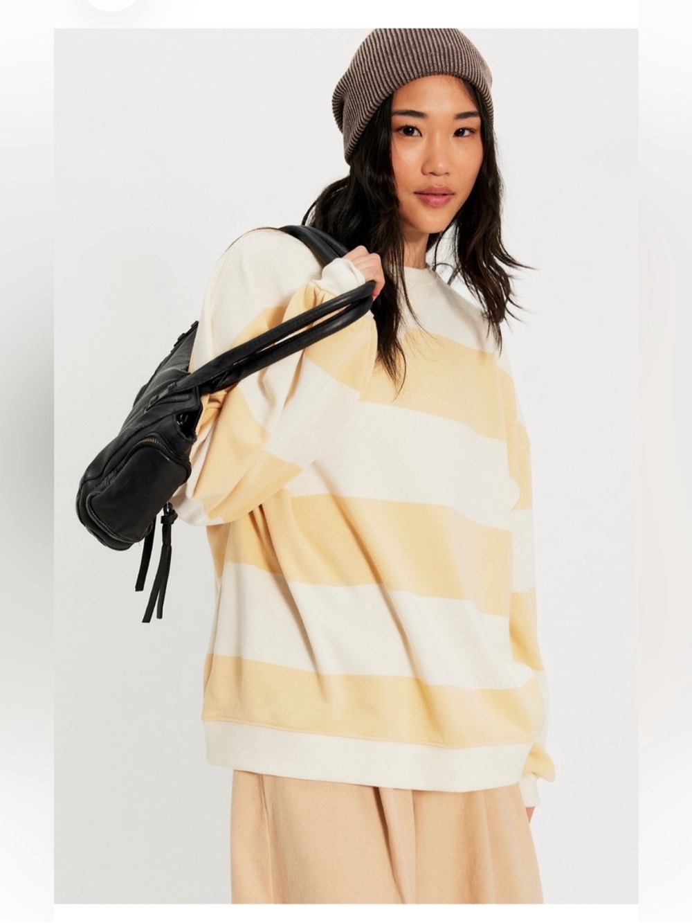 Free People NWT Classic Striped Oversized Crewneck Size Medium in Apricot Combo